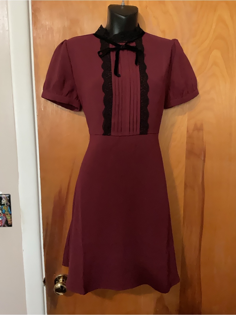 Forever 21 Burgundy Midi Dress with Black Lace Accents